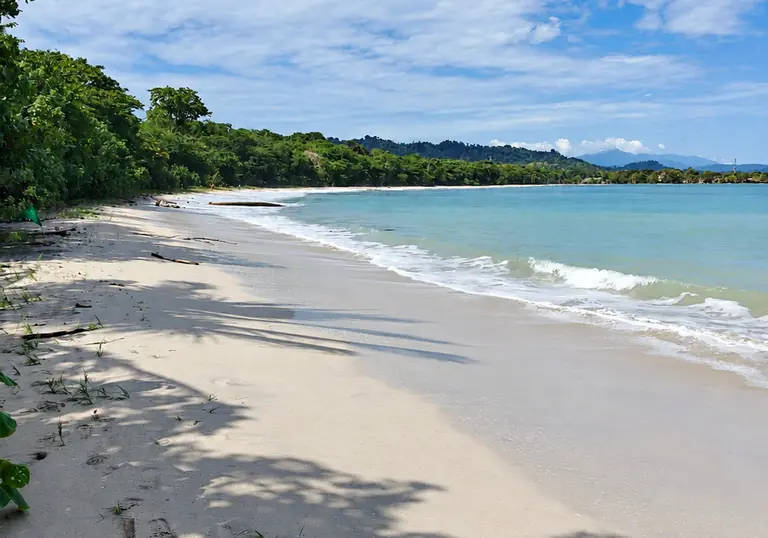 White-sand beach and rainforest inside Cahuita National Park